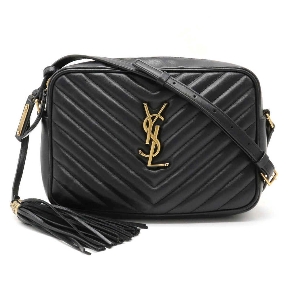 SAINT LAURENT PARIS Yves YSL Lou Camera Bag Shoulder V stitch Leather Black